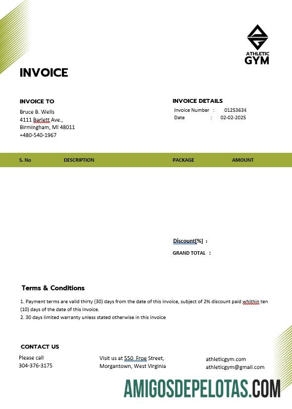 imprimível Modelo de fatura de treinador de instrutor de fitness